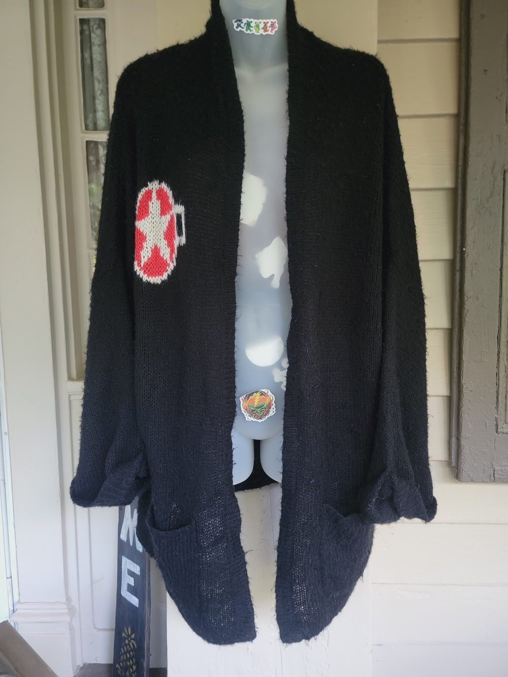 Wildfox Fuzzy OG Bohobocentric Open Front Ruffed Up Oversized Cardigan Sweater